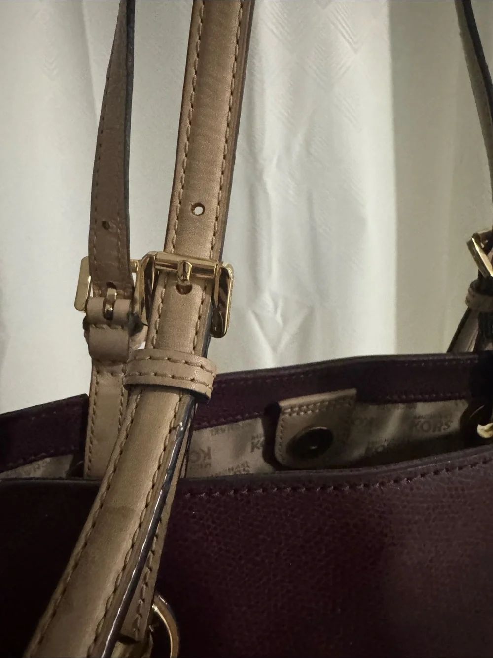 Michael Kors Deep Plum Tote with Tan Leather Accents (vintage)